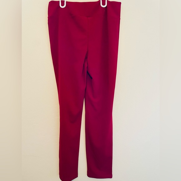 Plus Size Women High Waist Fitted Leg Pants in Wine with Royal Gold Button Decor - Picture 6 of 6